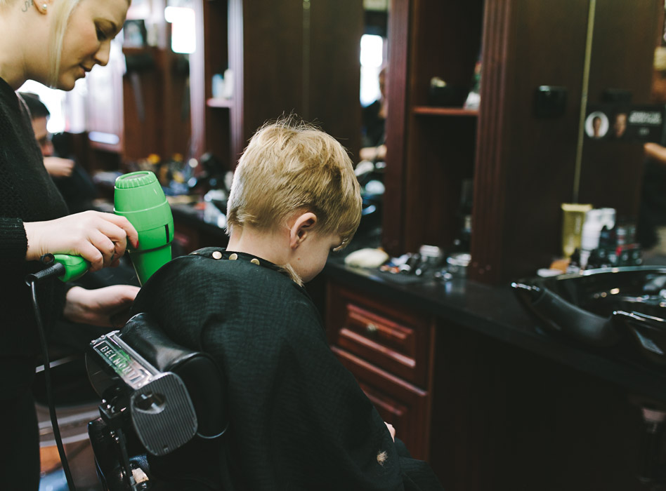 toddler and hair dryer