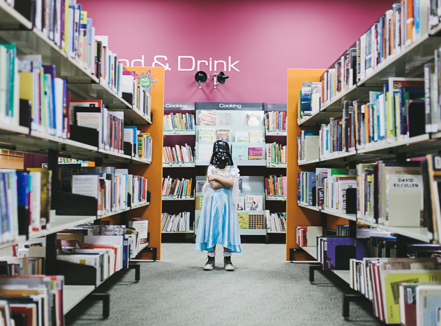 girl arms crossed at the local spear wood library