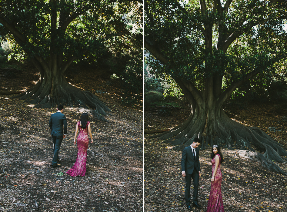 bride and groom under fig tree