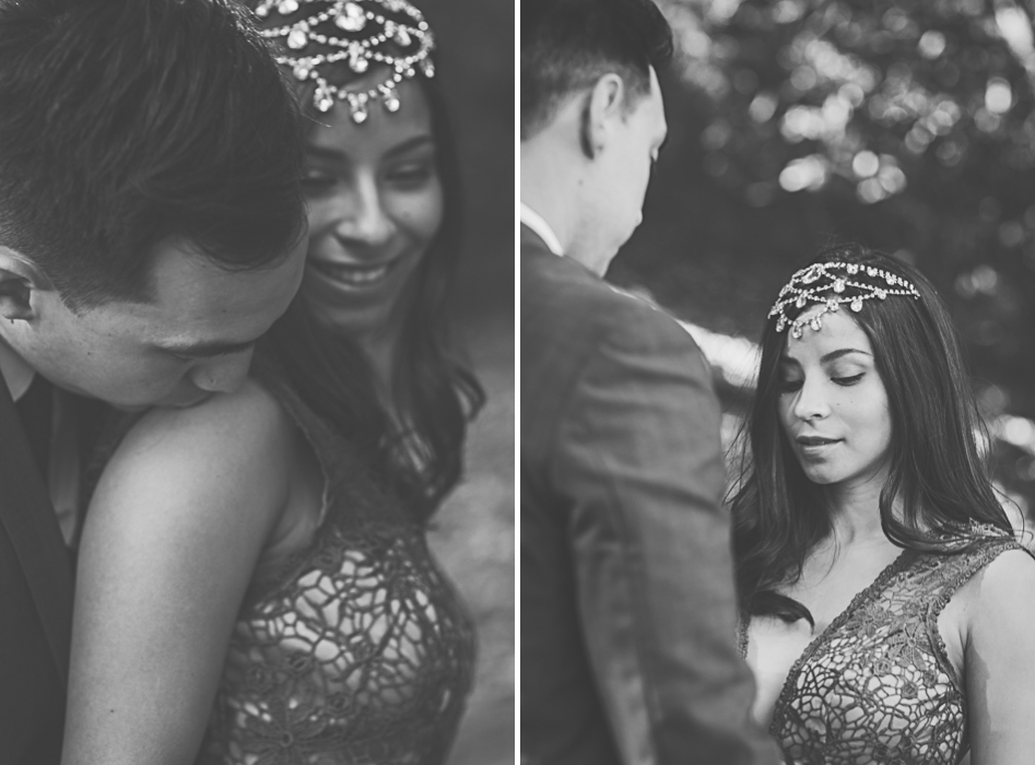 bride and groom under fig tree