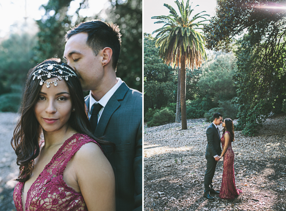 bride and groom under fig tree