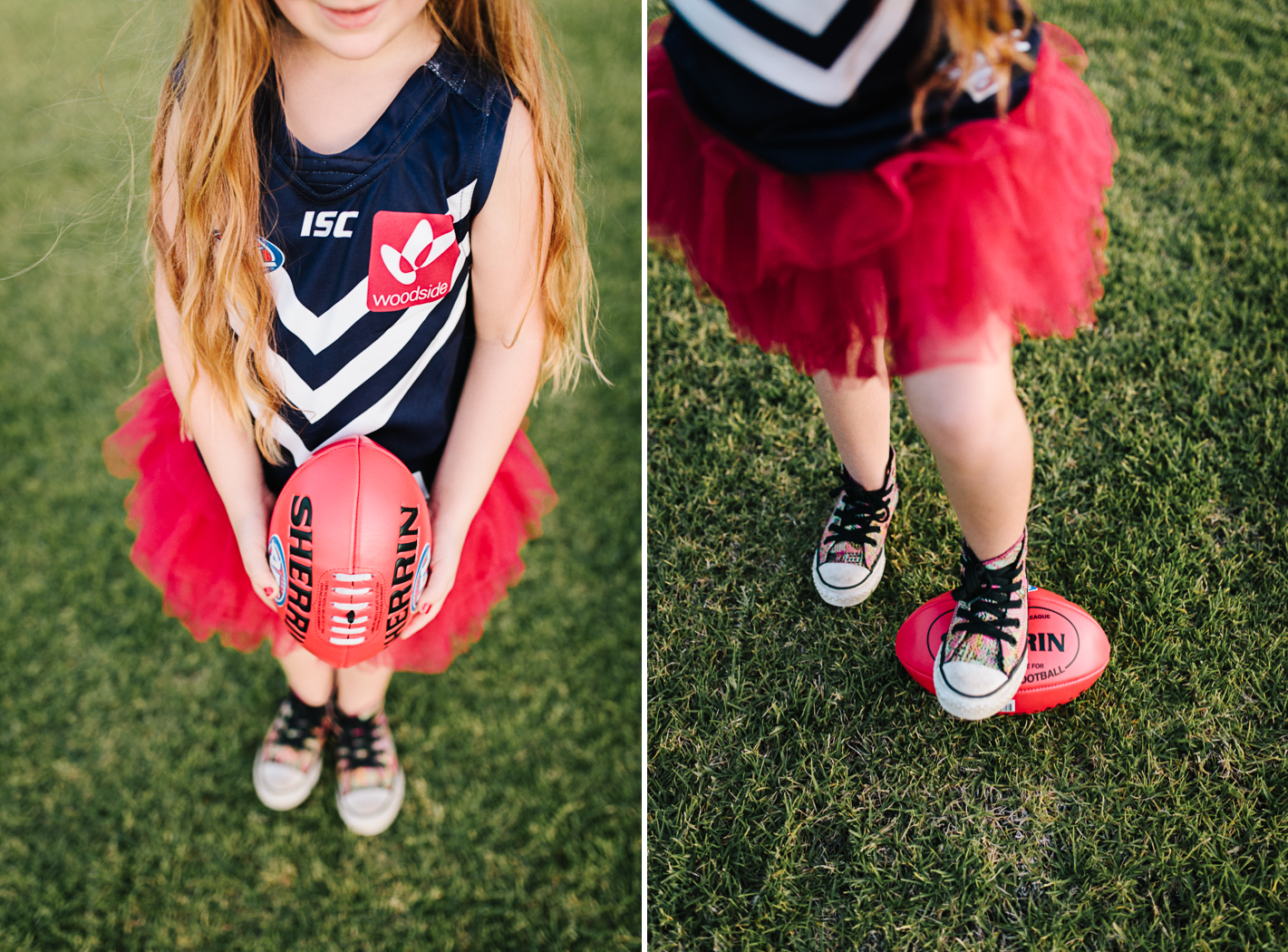 converse shoe standing on football