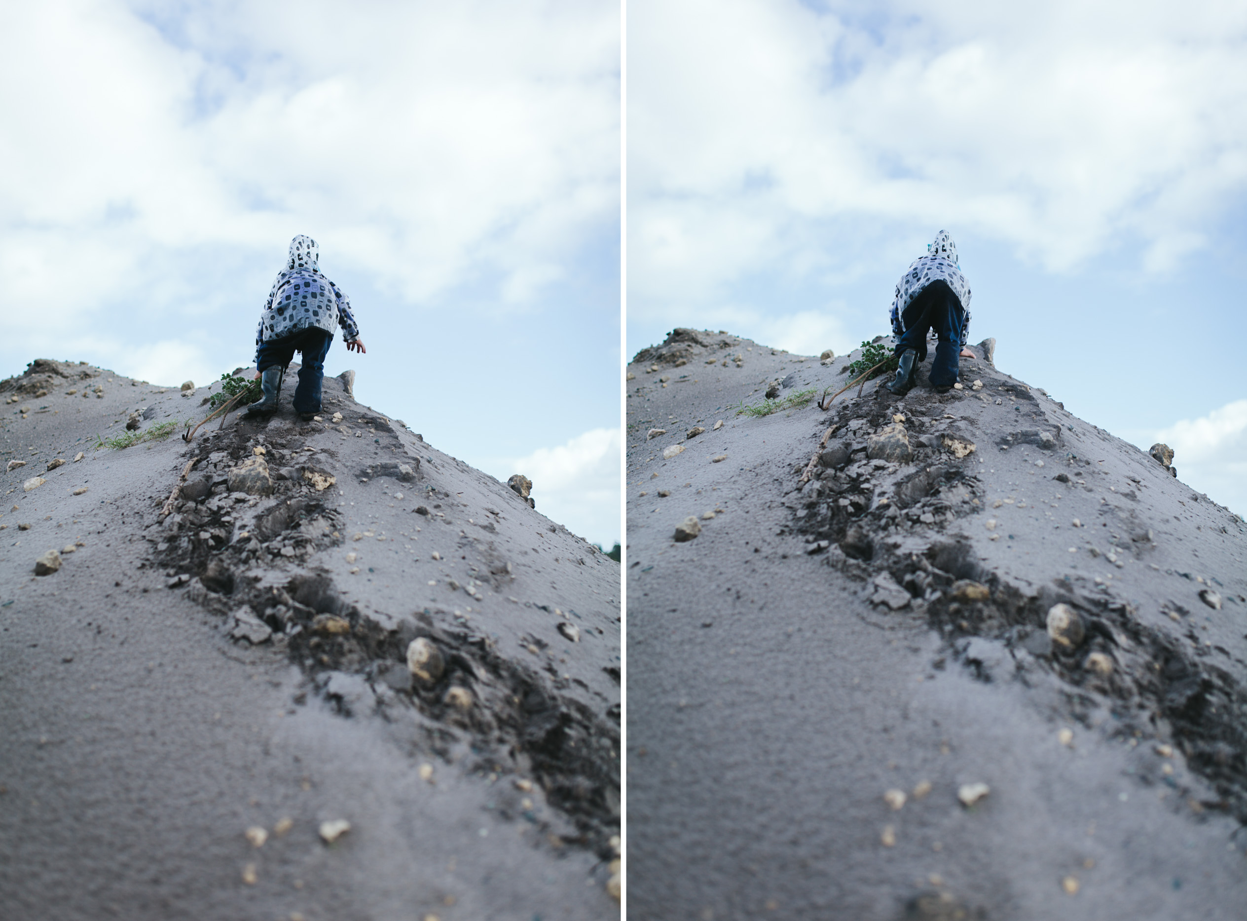 boy climbing hill