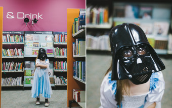 girl dressed as darth vader at the library